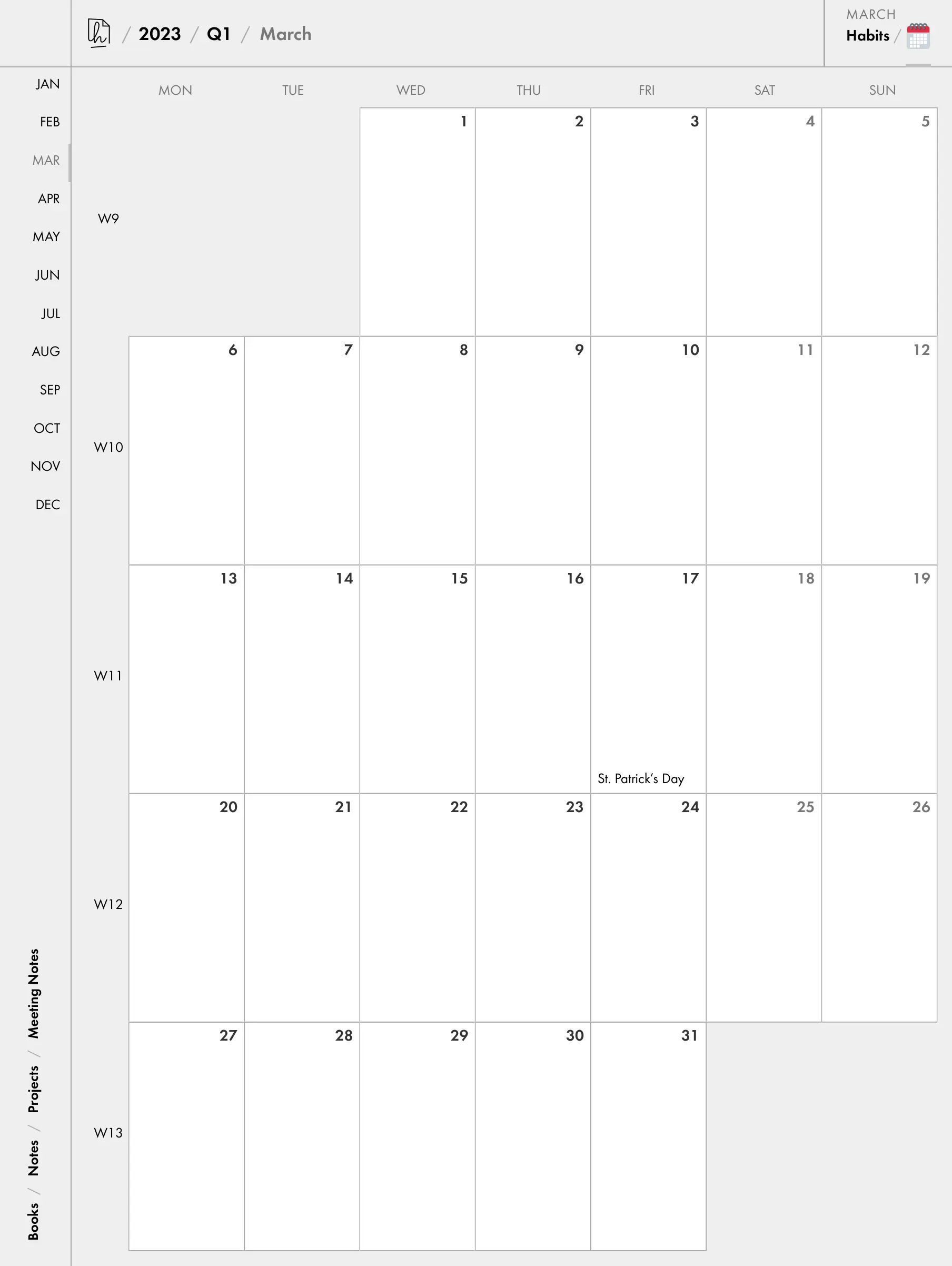 Month calendars page