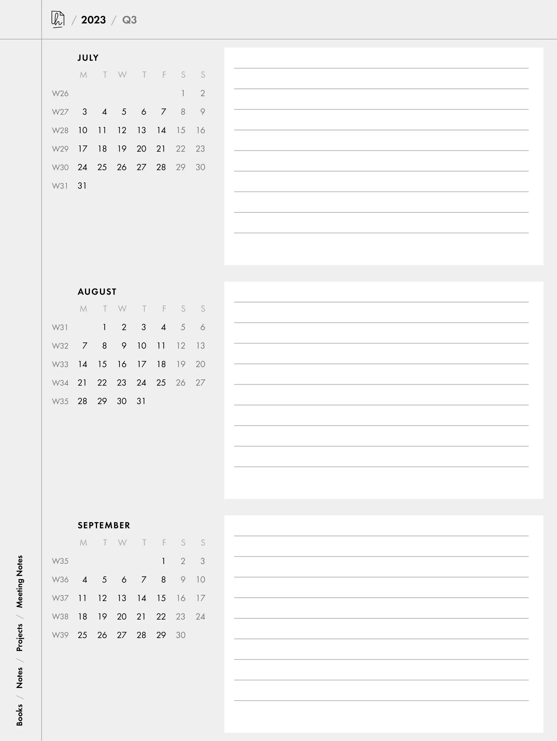 Quarterly planning page