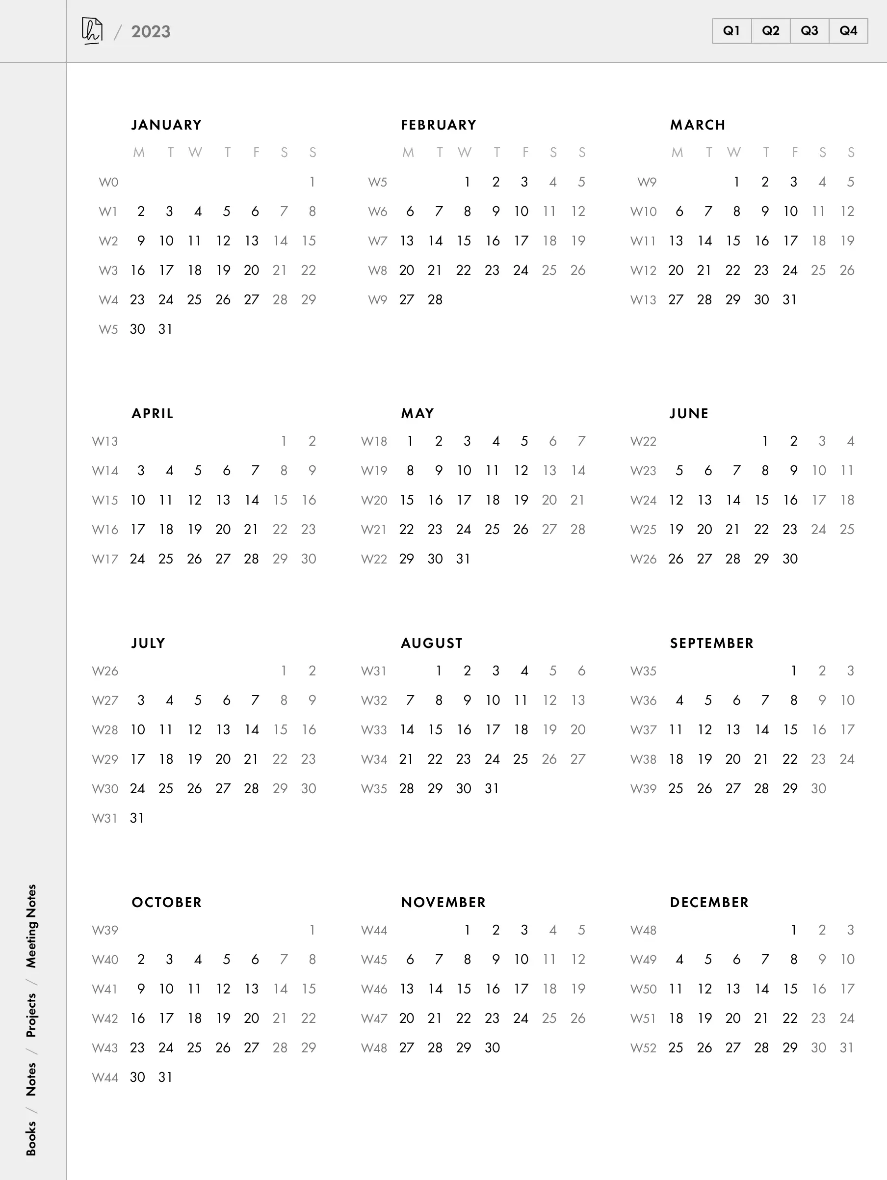 Year calendars page