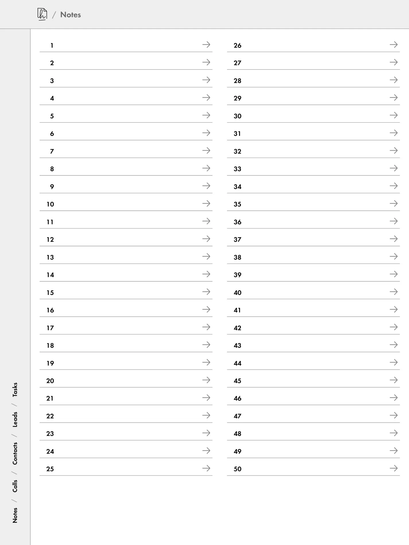 Collection indexes page