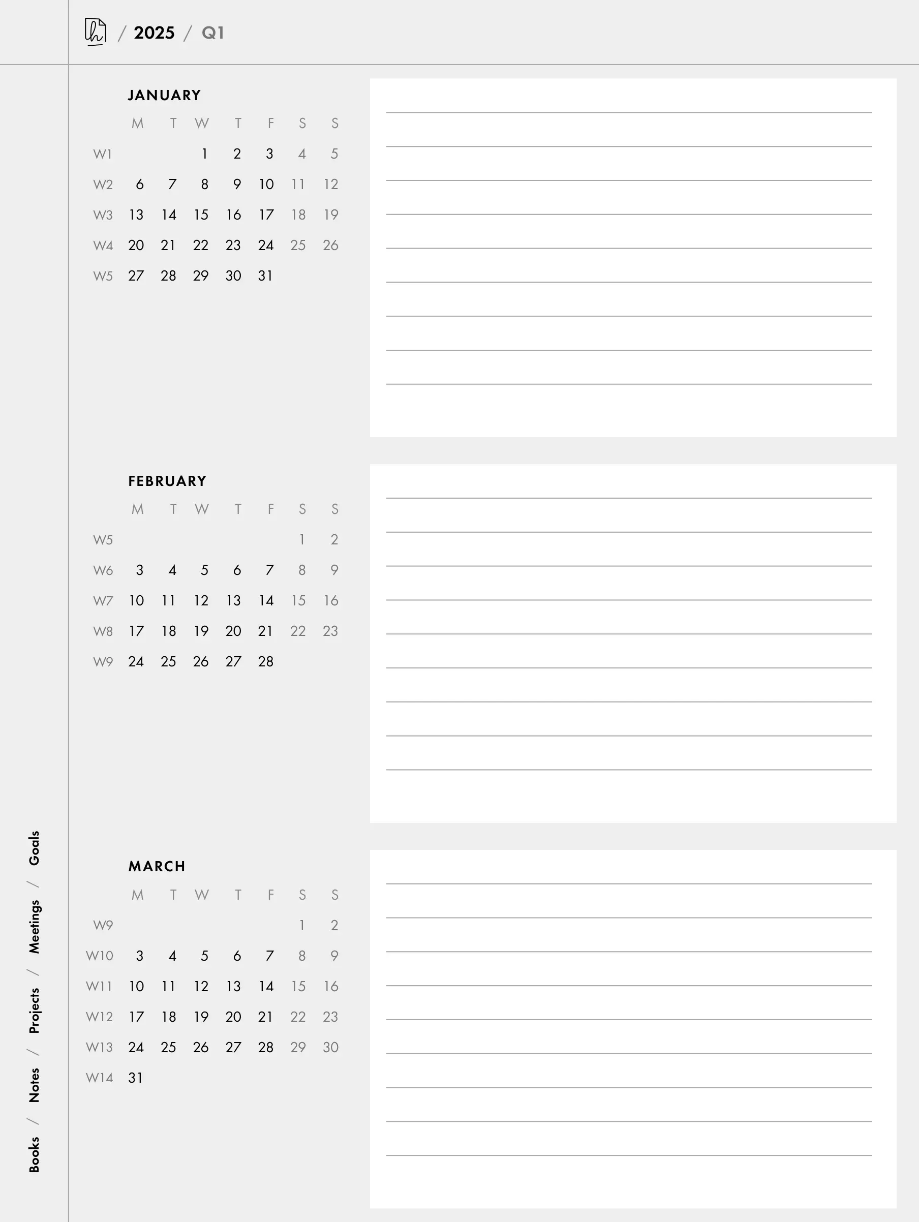 Quarterly Planning (lined or dotted)